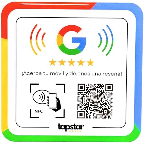 Placa Acrílica Reseñas Google NFC y QR - Pegatina - Adhesivo NFC Aumentar Valoraciones Google - QR Opiniones - Fácil Configuración con Web App - Compatibilidad Universal - Sin Suscripciones (Español)