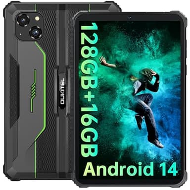 OUKITEL RT3 Pro Tablet Rugerizada - 16GB+128GB 1TB Ampliable Rugged Table, Tablet 8 Pulgadas Android 14, Batería 5150mAh, 16MP+8MP Cámara Tablets PC, Soporte 4G Dual SIM/NFC/Face ID/BT 5.0/GPS, Verde