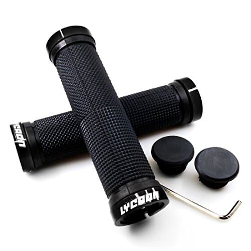 LYCAON - Manillares para bicicletas, goma antideslizante, con bloqueo de aluminio, para bicletas scooter, cruiser, urban, triciclos, de montaña, carretera, MTB, BMX y plegables, negro