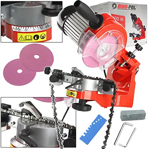 Affilacatene Para motosierra eléctrica 400 W universal afilador de cadena profesional | 2 discos incluidos | Muela afiladora 3000 rpm