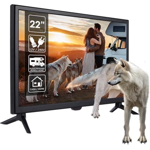NK TV 12V-240V para Autocaravana y Hogar de 22" HD (56cm) - Mando a Distancia y Adaptador Mechero, Televisión 16:9, Multiconexión USB HDMI VGA AV, Antena TV (Resolución 1.680x1.050)