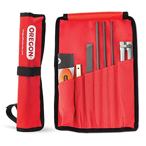 Oregon Kit Afilador para Cadena de Motosierra, Universal, Incluye Limas Redondas de 4 mm, 4,8 mm y 5,5 mm, Lima Plana de 152 mm, Mango, Limitador de Profundidad y Funda (617067)