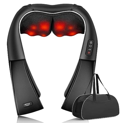 ALLJOY Masajeador de Cuello y Hombros con Calor, Masajeador Cervical y Espalda Shiatsu, 8 Nodos de Masaje Giratorios, 3 Velocidades, Dirección Ajustable,Regalo para Mujer Hombre,Negro