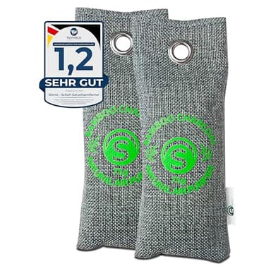 Neutralizador de Olores para Zapatos - Saco Absorbente de Carbón Activo de Bambú (2 x 75g) | Bolsa Purificadora de Aire | Elimina la Humedad y el Mal Olor –Deshumidificador para Zapatero
