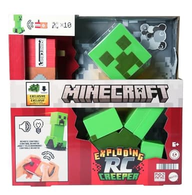 Mattel Minecraft Creeper explosivo, Figura de acción teledirigida con luces y sonidos y 10 piezas de explosión que se lanzan por el aire, juguete regalo para niños y niñas +6 años, HRR48