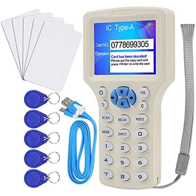 JASAG ID IC HID Card Copier, lector NFC, 125 KHz 13,56 MHz 10 frecuencia RFID Key fob tarjetas lector/escritor/duplicador, decodificador UID, copiadora USB, con 10 tarjetas de llave regrabables
