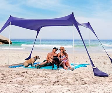SUN NINJA Carpa Playa Plegable - Toldo Playa Plegable con Protección UPF 50+ - Toldo Camping con Bolsa de Transporte - Con Pala Estacas y Postes - Parasol Playa Camping Pesca