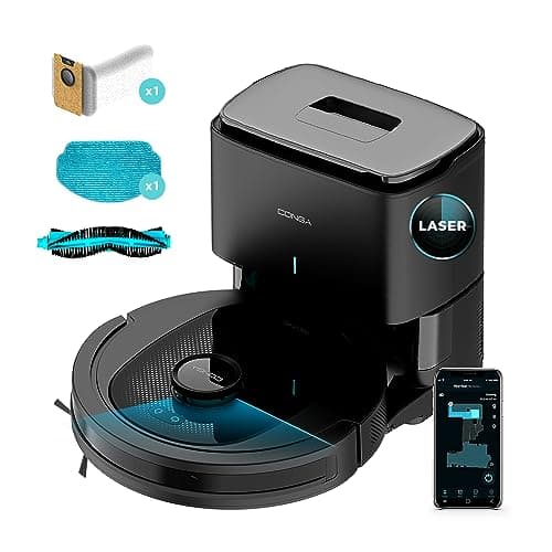 Cecotec Robot Aspirador con Base de Autovaciado Conga 7490 Ultimate Home Genesis. Navegación Láser, 2600 Pa, 120 Minutos de Autonomía, Control App, Detección de Bolsa de 2 L de Forma Automática