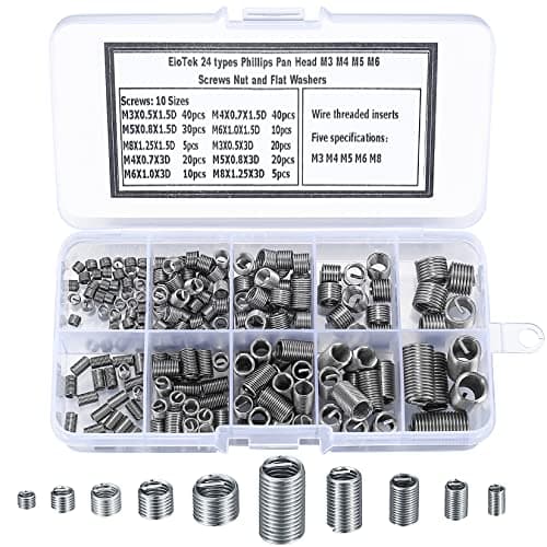 200 Piezas Insertos Roscados, Kit de Helicoil Inserto de Tornilo de Hilo de Alambre, M3 M4 M5 M6 M8 Reparación de Roscas de Alambre de Acero Tipo Helicoil Insertar de Acero Inoxidable