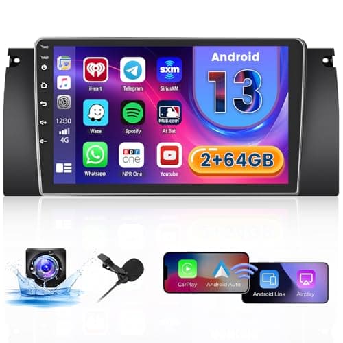 Hikity 2G+64G Radio Pantalla para BWM X5 E53 E39 M5 E38 1996-2007 Inalámbrica Carplay Android Auto, 9 Pulgadas Pantalla Android 13 Radio con GPS Bluetooth WiFi DSP FM RDS SWC Mic Cámara Trasera