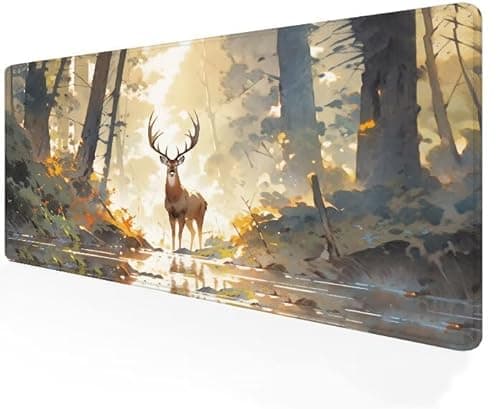 Alfombrilla Ratón ciervo Grande 1200x600x3mm Alfombrilla Escritorio con Bordes Cosidos, XXL Árbol Mousepad Mejora precisión y Velocidad, Superficie Impermeable para Ratón con Cable Inalámbrico G1-240