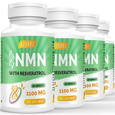 Máxima Pureza NAD+ con Trans-Resveratrol 1100 mg y Pimienta Negra 50 mg para Mejor Absorción y Aumento de Niveles de NAD+ (60 unidad (Paquete de 4))