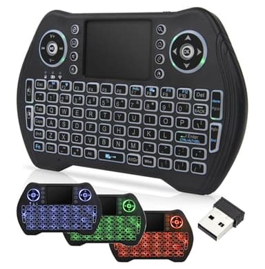 GREVA Mini Teclado Táctil Retroiluminado, Mini Teclado Inalámbrico con Panel Táctil para Android TV Box,Smart TV, PC, Laptop, HTPC, PS3, Windows Linux