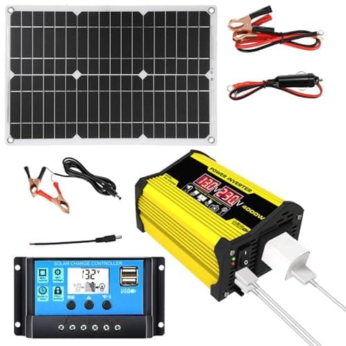 Kit Completo de Energía Solar - de Panel Solar de 12 Voltios con Inversor de 300 Vatios | Convertidor DC 12V a AC 110V/220V, Controlador de 30A con 2 Puertos USB y Pantalla Digital
