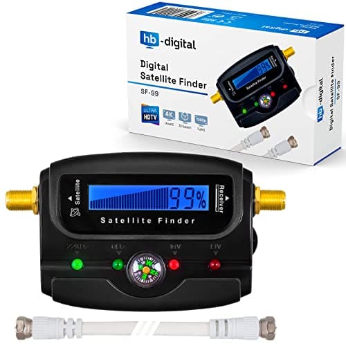 HB DIGITAL SATFINDER con pantalla LCD brújula y sonido + cable de conexión F + instrucciones en alemán + conexiones chapadas en oro para ajustar su antena satelital con horizontal vertical y 22kHz