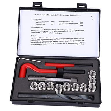 Kit de herramientas de reparación de roscas, M14x1.5 de 15 piezas insertos de rosca hembra, Juego reparador de roscas Helicoil surtido de accesorios