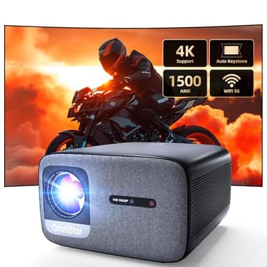 CASIRIS Omnistar Proyector 1500 ANSI | Enfoque Automático | Compatible con 1080P Full HD 4K | Proyector de Video Bluetooth WiFi 5G 16:9 para TV Stick, Cine en Casa, Oficina, Club, Exteriores
