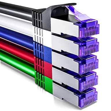 deleyCON 5x 2m CAT7 Cable de Red - 10 Gigabit - Cable de Conexión RJ45 Cable Ethernet (Cobre, Blindaje SFTP PiMF) - LAN DSL Switch Módem Router Patch Panel CAT7 CAT6 CAT5 - Colorido