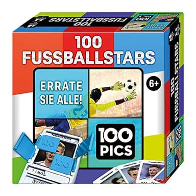100 PICS 20208047 Juego de Preguntas con Estrellas del fútbol, Juego Educativo para Toda la Familia, Juego de Viaje para Adultos y niños a Partir de 6 años