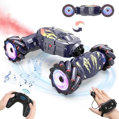Nitigo Coche Teledirigido para Niños, Coche Acrobático Telecomandado 4x4 con Música Spray y Luces, Coche RC Drift RC Car con la Mano Rotación 360°, Regalo Juguetes Niño Niña 5 6 7 8 9 10 11 Años
