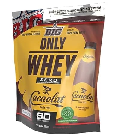 BIG - Proteinas Whey - Proteina en Polvo para Desarrollo de Masa Muscular y Recuperación - Materia Prima Premium - Whey Protein Sin Lactosa, Sin Azúcar, Sin Grumos (250g, Cacaolat)
