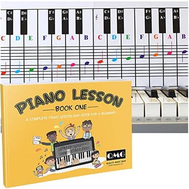 QMG Tabla de notas de piano y teclado y nota completa a color, lecciones de música de piano y libro guía para niños y principiantes