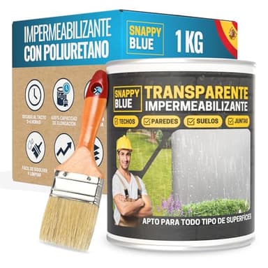 [1kg + Brocha] Impermeabilizante Transparente con Poliuretano, Sellador Impermeable Fugas Agua, Revestimiento Impermeable Definitivo, Hidrofugante Invisible para Techos, Terrazas y Exteriores,