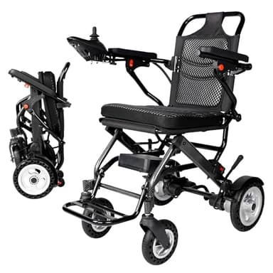 Silla de ruedas eléctrica ultraligera para adultos, estructura de aluminio, silla de ruedas eléctrica plegable automática todo terreno para personas mayores, almohadillas suaves desmontables
