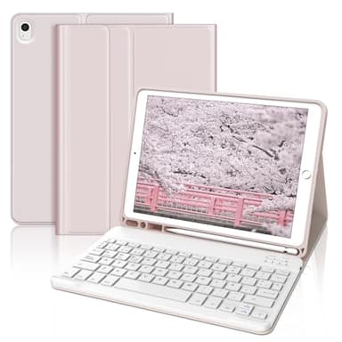 Funda con Teclado para iPad 9a Generación 10.2", Teclado Bluetooth Desmontable con Funda y Portalápices para iPad 9a Gen 2021/8a Gen 2020/7a Gen 2019/iPad Pro 10.5 2017 y iPad Air 3 2019, Rosa
