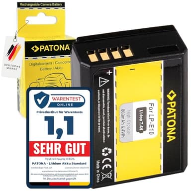 PATONA LP-E10 Batería 860mAh Compatible con Canon EOS 1100D 1200D 1300D 2000D 4000D Rebel T3 T5 T6 T9 EOS Kiss X50 X70 X80 1D X Mark 1D X Mark II CanonEOS EOS2000d LP E10 LPE10