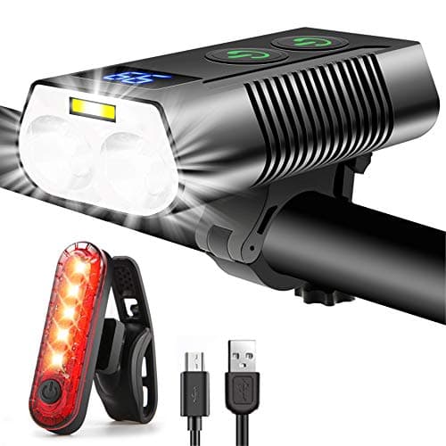 REHKITTZ Luz Bicicleta Súper Luminoso 3300 Lúmenes,Luz Delantera Bicicleta Recargable 5000mAh con Autonomía Ultralarga, con Antiniebla e Pantalla de Potencia, Luces Delantera y Trasera de Bicicleta