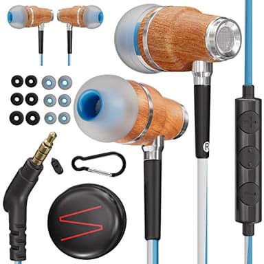 Symphonized® Auriculares con Cable y Microfono, Bajos 8mm con Madera de Bubinga Sonido 3D, Auriculares Cancelacion Ruido Activa Premium, Cable Jack 3.5 mm, Control Volumen Movil, Pc y Tablet. NRG