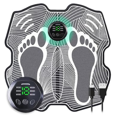 EMS - Masajeador de pies eléctrico para el dolor, estimulador muscular electrónico para el hogar, masajeador de pies plegable, recargable por USB, 8 modos de masaje de 18 intensidades