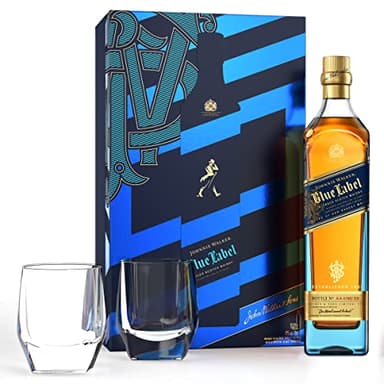 Johnnie Walker Blue, Whisky Escocés, Pack con Dos Vasos de Regalo, 700 ml