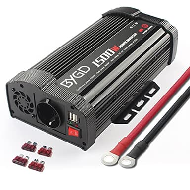 BYGD Inversor de Coche 1500W(Pico 3000W) 12V DC a 220V 230V AC convertidor con Adaptador de Cargador de Coche rápido USB Dual 3.1A para camión, de Camping, de Emergencia