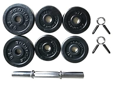 Mancuernas ajustables set casa juego 6 discos pesas, 1 barra pesas y 2 abrazaderas mancuernas - Perfectos para entrenar en casa Bodytone