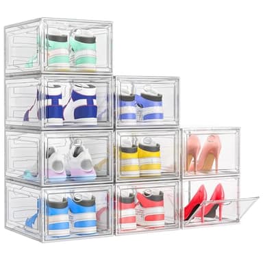 TidyTrove Cajas de Zapatos, 9 Cajas de Almacenamiento de Zapatos de Plástico Transparente Apilables, Contenedores Organizadores de Zapatos con tapas para Mujeres/Hombres, Blanco