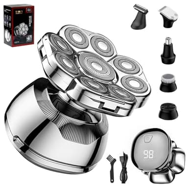 Bwaliffury Afeitadora Cabeza Hombre, 6 en 1 Afeitadora Electrica Hombre Calva con 9 Cabezas Rotativa, Pantalla LED,Impermeable IPX7,Carga USB-C,Afeitadora Cabeza Calva para Cabeza Facial,Seco y Húmedo