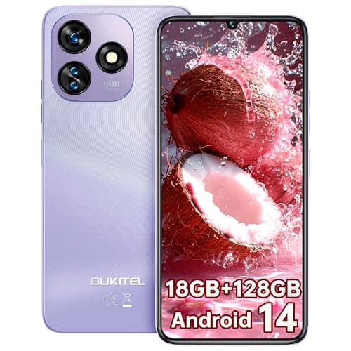OUKITEL C51 Teléfonos Inteligentes 2024-18GB+128GB/1TB Telefonos Moviles Libre, 6.8" Pantalla HD+ 90Hz Smartphone, Batería 5150mAh, Cámara 13MP Android 13 Movil, Face ID/Fingerprint/BT5.0, Violeta