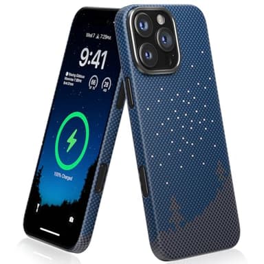 memumi Funda Magnética Fibra de Aramida para iPhone 16 Pro MAX, Resistente y Duradera Compatible con MagSafe Funda Fina para iPhone 16 Pro MAX Case Minimalista de Fibra de Carbono, Cielo Estrellado