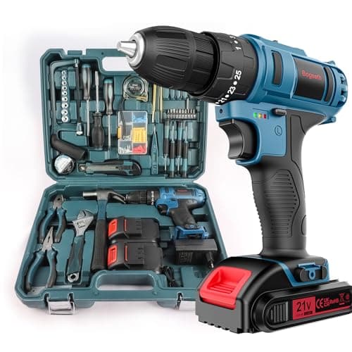 Taladro Percutor A Bateria 21v, Bogseth Taladro Atornillador BateríA Con Caja Herramientas De 112 Piezas, 42nm Destornillador Electrico Con 2 BateríAs,2 Velocidad, Led Luz Para Hogar