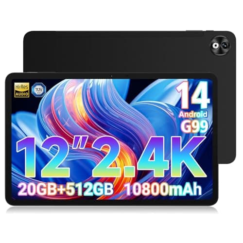 DOOGEE T40 Pro Tablet 12 Pulgadas 20GB RAM + 512GB ROM (2TB TF), 2.4K Android 14 Tablets con Helio G99 y 10800mAh Batería, Tableta 7,6 mm, 16MP+8MP, 4 Altavoces Estéreo, Dual 4G LTE Tablet PC, Negro