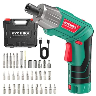 HYCHIKA Atornillador Eléctrico 6Nm, Destornillador Eléctrico (Máximo Par 6 N.m, 3.6V, 2.0Ah) LED Luz como Linterna, Cable USB, 35 Accesorios, Estuche portátil, Para Reparaciones en El Hogar