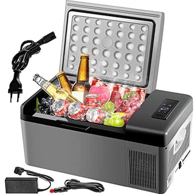 VEVOR Nevera Portátil Eléctrica 15 L 12/24 V Refrigerador Portátil del Automóvil, Nevera de Coche Eléctrica con Batería de Coche de 3 Niveles Modo Dual con Panel de Control LCD Camping, Black