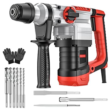 Martillo Perforator SDS Plus 1500W, Martillo Percutor 4 en 1 Funciones (Perforación + Perforación con Impacto + Cincelado con/sin Fijación, Agarre Antivibraciones), 4400BPM, 920R/Min