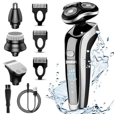 4 in 1 Afeitadora electrica hombre, Unipampa maquina de afeitar Wet Dry, Maquina de Afeitar con Pantalla LED, afeitadoras para Afeitar Barba, Recortar Cabello,Vello Corporal, Limpiar Cara