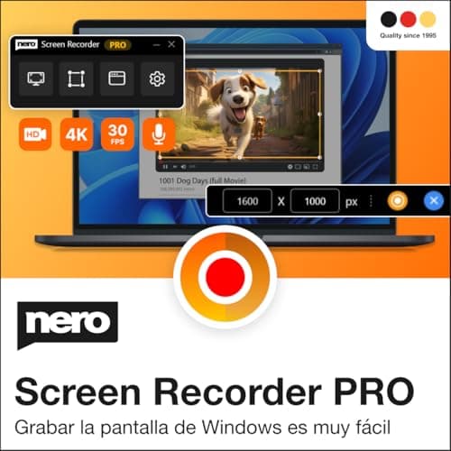 Nero Screen Recorder PRO 365 | Grabación de pantalla en PC | 4K | Grabar vídeo, audio, webcam | Crear tutoriales, Gameplays | Licencia anual | 1 PC | Windows 11 / 10