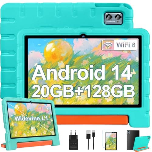 ZIOVO Tablet para Niños 10 Pulgadas, Android 14 con 20GB RAM + 128GB ROM(1TB TF), Octa-Core, WiFi 6, Widevine L1, 6000mAh, Control Parental, Tablet Niños con EVA Funda Protectora-Verde