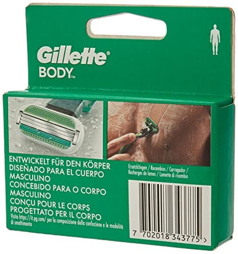 Gillette Maquinilla de afeitar corporal para hombre, 4 hojas de afeitar de triple hoja