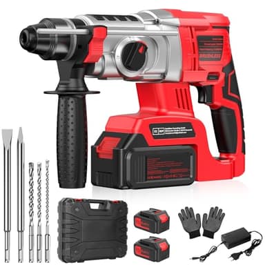 Martillo Perforador a Batería avec 2 Batteries 4,0 Ah, Martillo Percutor 21V, Marteau de Démolition SDS-Max, 3 Brocas, 2 Cinceles